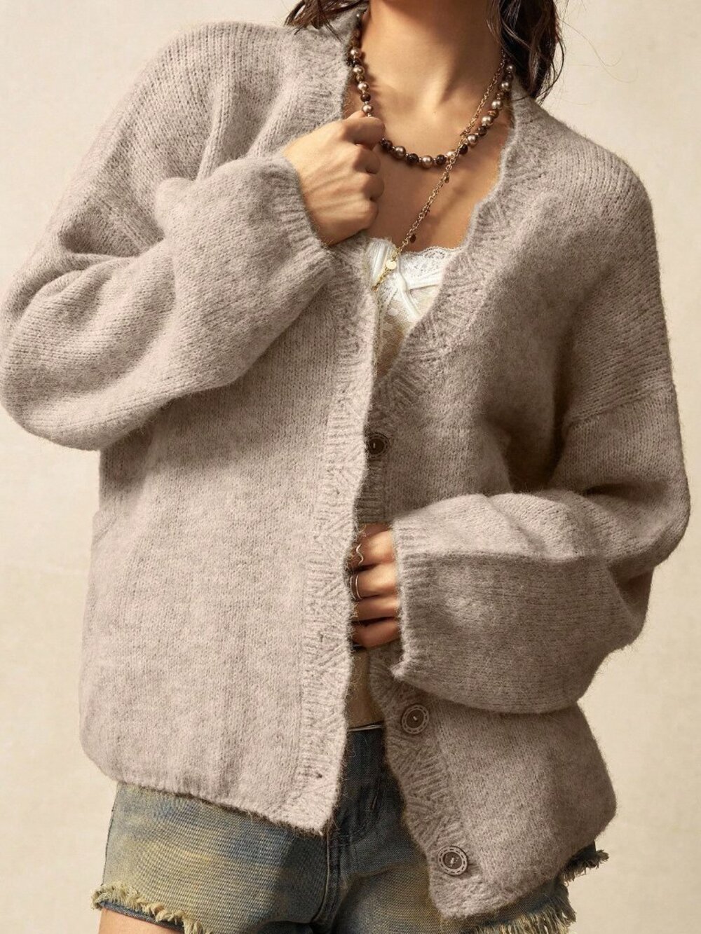 Apricot Boho Casual Women's Fuzzy Cardigan - Picture 6 of 8